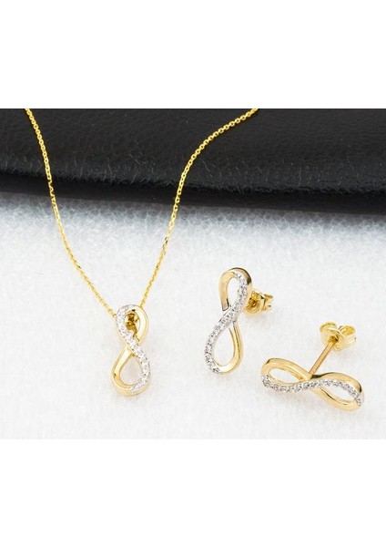 Label Jewelry Sonsuzluklu Kolye + Küpeli 14 Ayar Altın Set