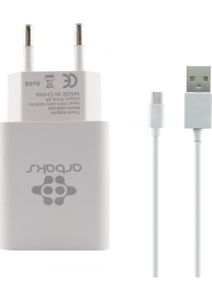 ARB-005 Plastik 2400 mAh 2 Çıkışlı + Micro Usb Data Kablo Ev Tipi Şarj Cihazı