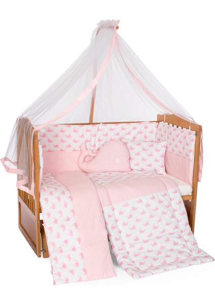 Ahşap Meşe Renk Anne Yanı Beşik 3 Kademeli Sallanan Ahşap Beşik 60 x 120 cm - Pembe Balina Uyku Setli & Soft Yataklı fiyatları