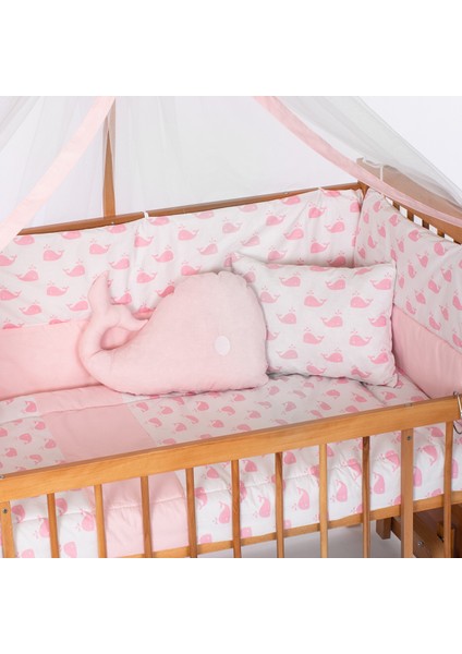 Ahşap Meşe Renk Anne Yanı Beşik 3 Kademeli Sallanan Ahşap Beşik 60 x 120 cm - Pembe Balina Uyku Setli & Soft Yataklı modelleri