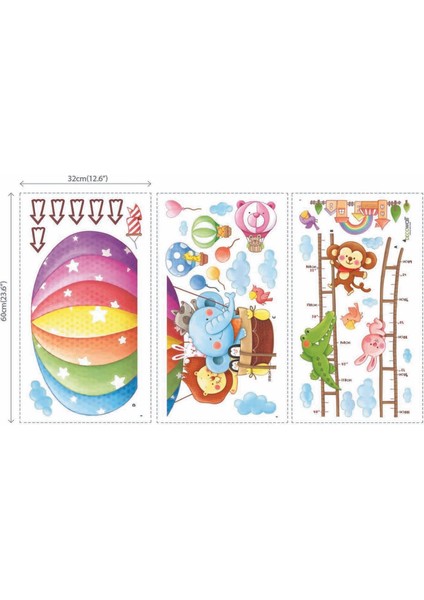 Kt Decoration Sevimli Hayvanlar ile Balon Yolculuğu Boy Ölçer Duvar Çıkartması fiyatları