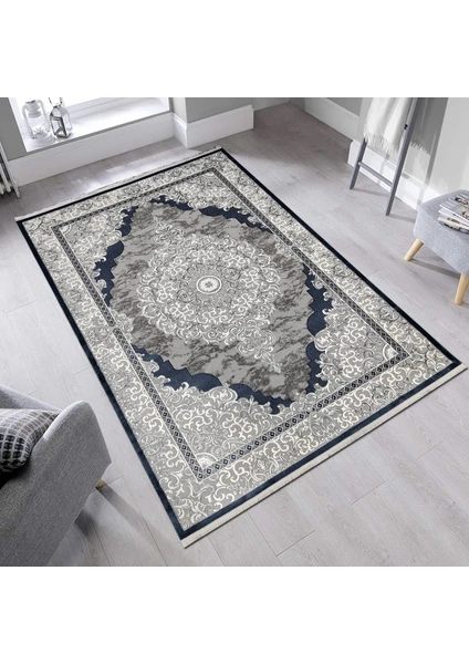 Halı Klasik 2614 Gri-Mavi 80x150 cm Spor Saçaklı Halı