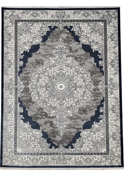 Halı Klasik 2614 Gri-Mavi 80x150 cm Spor Saçaklı Halı