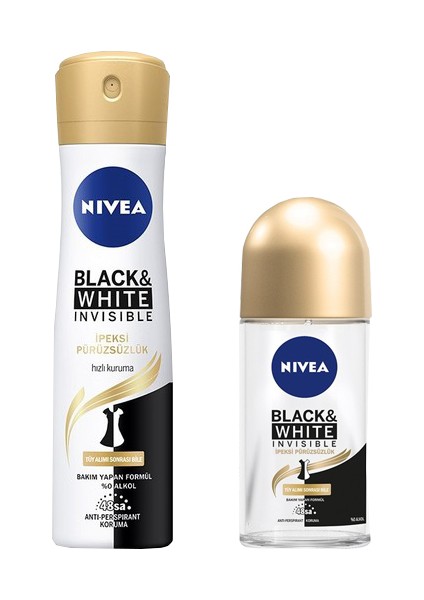 B & W Invisible İpeksi Pürüzsüzlük Sprey Deodorant 150 ml + Nivea B & W Invisible İpeksi Pürüzsüzlük Roll On 50 ml