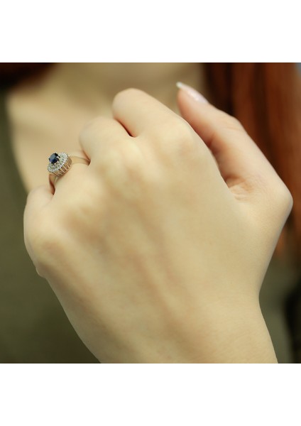 lı Oval Safir Anturaj Yüzük 1020238