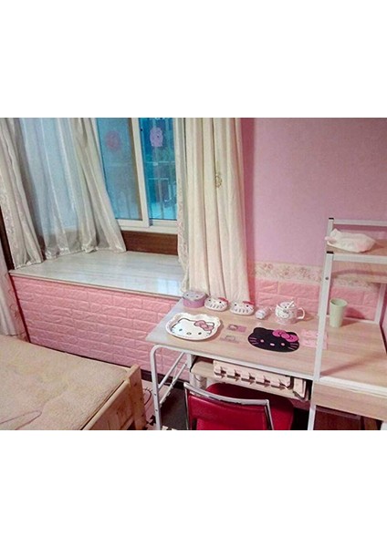 Kendinden Yapışkanlı Esnek Sünger Tuğla Desen Pembe Duvar Paneli