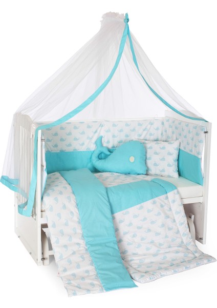 Ahşap Lake Beyaz Renk Anne Yanı Beşik 3 Kademeli Sallanan Ahşap Beşik 60 x 120 cm - Mavi Balina Uyku Setli & Soft Yataklı fiyatları