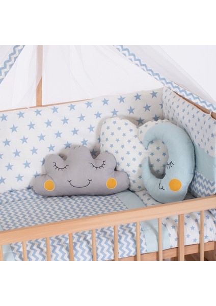 Ahşap Organik Beşik Anne Yanı Beşik 3 Kademeli Lüx Bebek Beşiği 60 x 120 cm - Mavi Yıldız Uyku Setli & Soft Yataklı modelleri