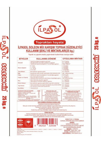 Ilpasol Organik Soleonmix Solucan Gübresi Leonardit Granül Gübre