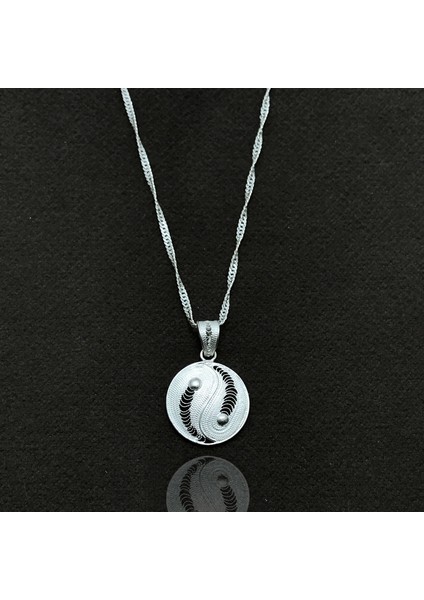 Ying Yang Model El İşçiliği Telkari Gümüş Kadın Kolye