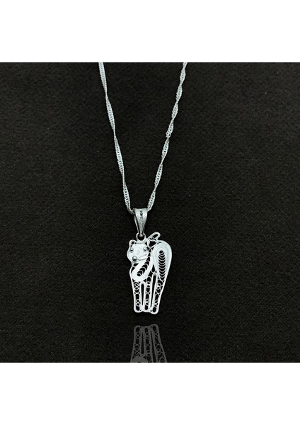 Kedi Model El İşçiliği Telkari Gümüş Kadın Kolye