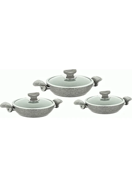 Granit Sahan Set 6 Parça 18 - 20 - 22 cm Gri