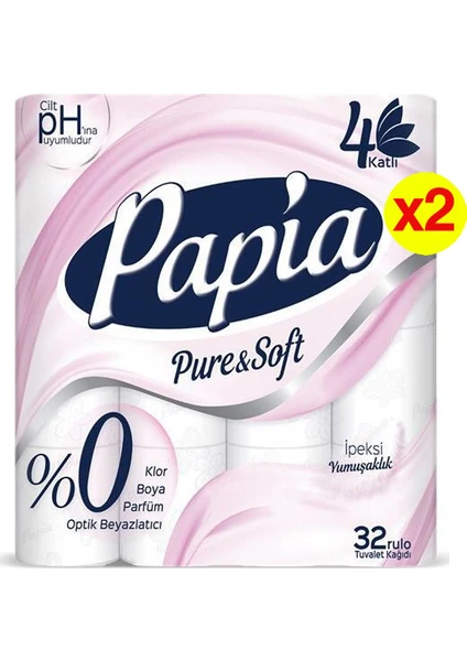 Pure&soft 4 Katlı Tuvalet Kağıdı 32'li 2 Adet