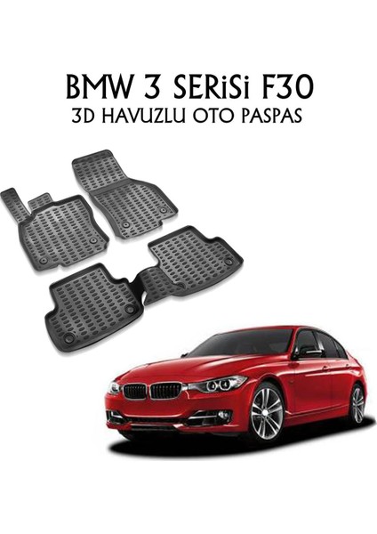 Bmw 3 Serisi F30 3D Havuzlu Oto Araç Paspas Siyah Renk