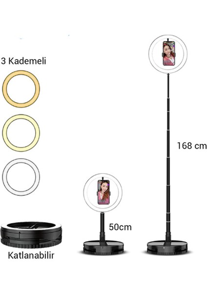 Katlanabilir Youtuber LED Selfie Tripod Kuaför Makyaj Işığı 168 cm