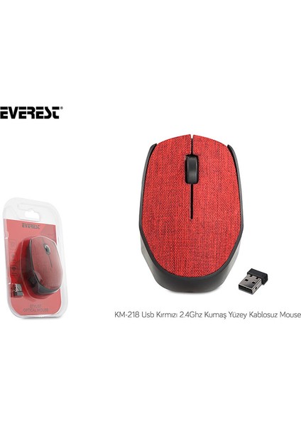 KM-218 USB Kırmızı 2.4Ghz Kumaş Yüzey Kablosuz Mouse