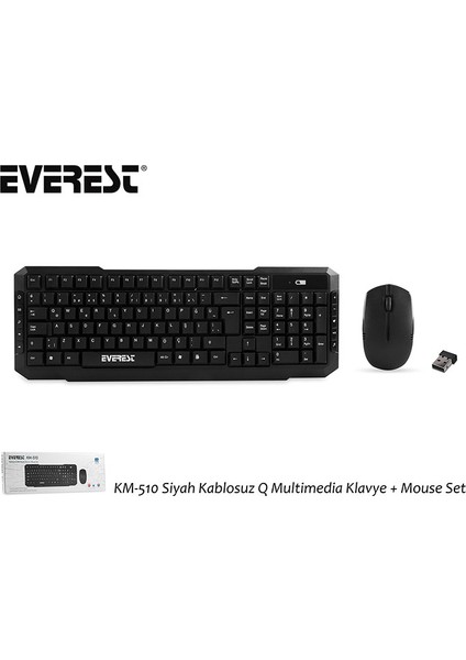 Km-510 Kablosuz Q Multimedia Klavye + Mouse Set Siyah