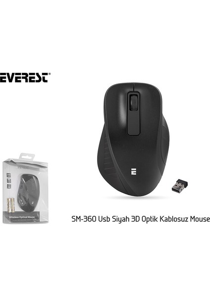Sm-360 Usb Siyah 3D Optik Süper Sessiz Alkalin Pil Kablosuz Mouse