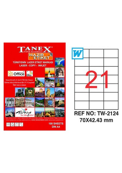 TW-2124 70x42,43 mm Laser Etiket 100 Ad.