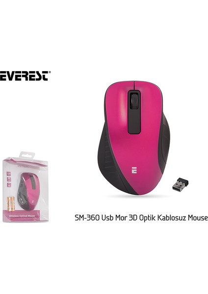 Sm-360 Usb Pembe 3D Optik Süper Sessiz Alkalin Pil Kablosuz Mouse