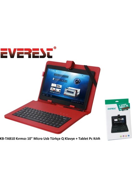 Kb-Tab10 10" Kırmızı Micro+Mini Usb Türkçe Q Klavye Tablet Pc Kılıfı