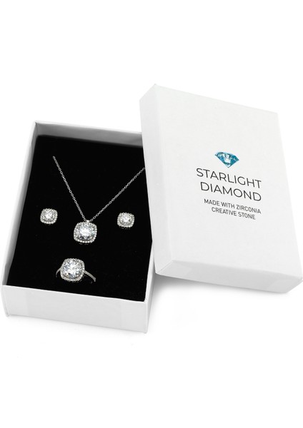 Kolye Küpe Yüzük 3'lü Gümüş Set - Starlight Diamond