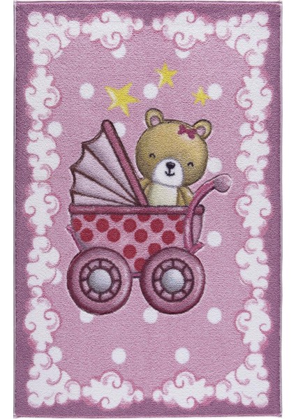 Oymalı Çocuk Halısı Teddy Buggy Koyu Pembe 100  x  150 cm