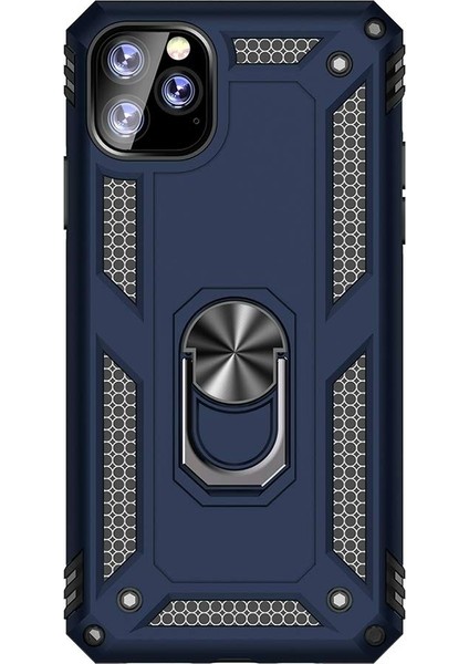 Apple iPhone 11 Pro Max Kılıf Vega Standlı Yüzüklü Mıknatıslı + Nano Ekran Koruyucu + Kalem Lacivert