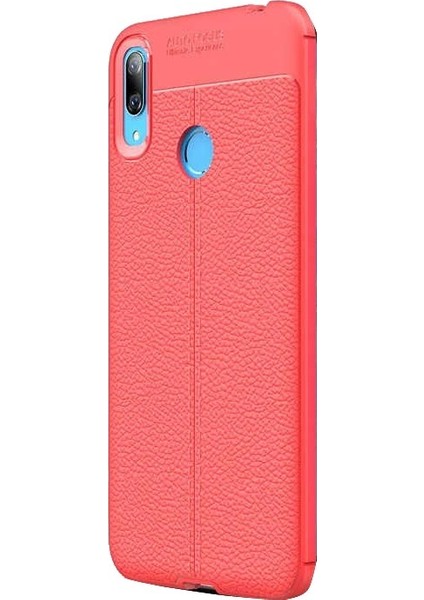 Huawei Y6 2019 Kılıf Niss Silikon Deri Görünümlü + Nano Ekran Koruyucu + Kalem Kırmızı