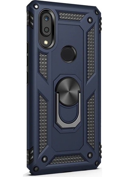 Huawei Y6 2019 Kılıf Vega Standlı Yüzüklü Mıknatıslı + Nano Ekran Koruyucu + Kalem Lacivert