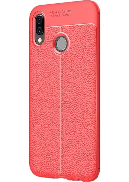 Huawei Y7 2019 Kılıf Niss Silikon Deri Görünümlü + Nano Ekran Koruyucu + Kalem Kırmızı