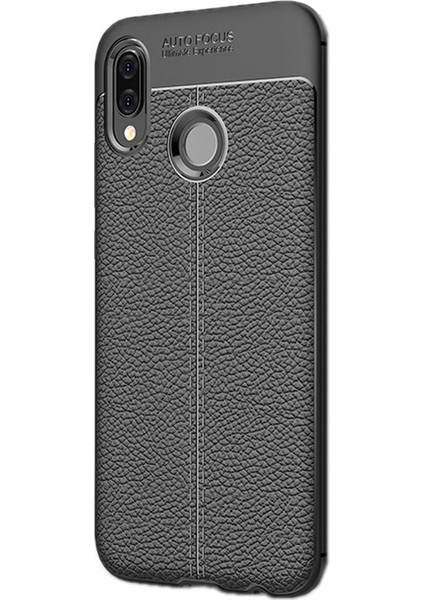 Huawei Y7 2019 Kılıf Niss Silikon Deri Görünümlü + Nano Ekran Koruyucu + Kalem Siyah