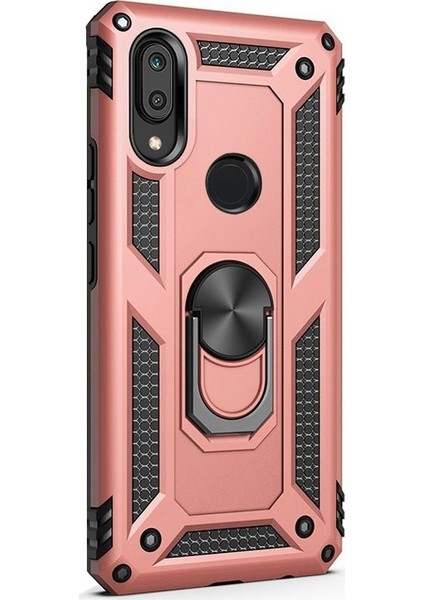 Huawei Y7 2019 Kılıf Vega Standlı Yüzüklü Mıknatıslı + Nano Ekran Koruyucu + Kalem Bronz