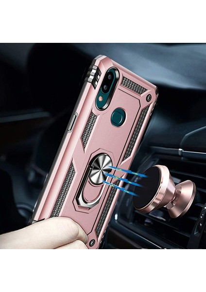 Samsung Galaxy A10s Kılıf Çift Katman Zırh Koruma Yüzüklü Vega Gümüş modelleri