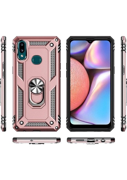 Samsung Galaxy A10s Kılıf Çift Katman Zırh Koruma Yüzüklü Vega + Nano Ekran Koruyucu Siyah modelleri