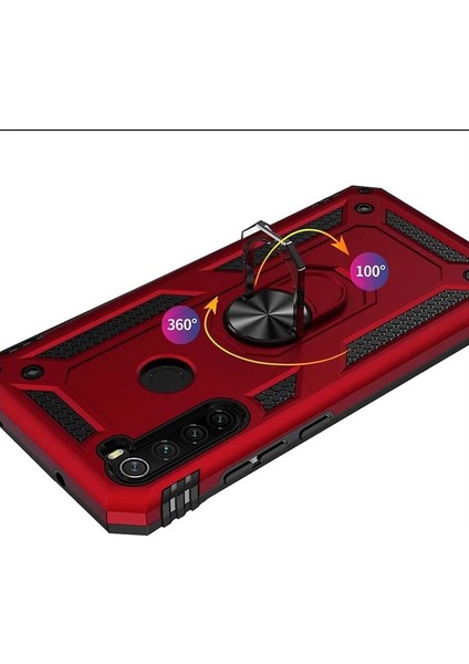 Xiaomi Redmi Note 8 Kılıf Çift Katman Zırh Koruma Yüzüklü Vega Siyah