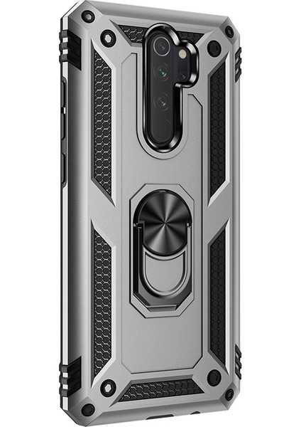 Xiaomi Redmi Note 8 Pro Kılıf Çift Katman Zırh Koruma Yüzüklü Vega Gümüş