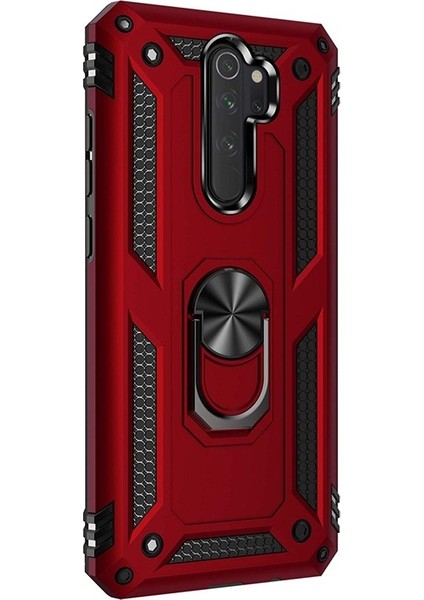 Xiaomi Redmi Note 8 Pro Kılıf Çift Katman Zırh Koruma Yüzüklü Vega Kırmızı