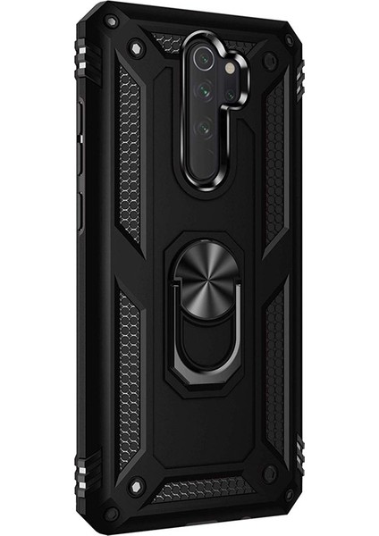 Xiaomi Redmi Note 8 Pro Kılıf Çift Katman Zırh Koruma Yüzüklü Vega Siyah