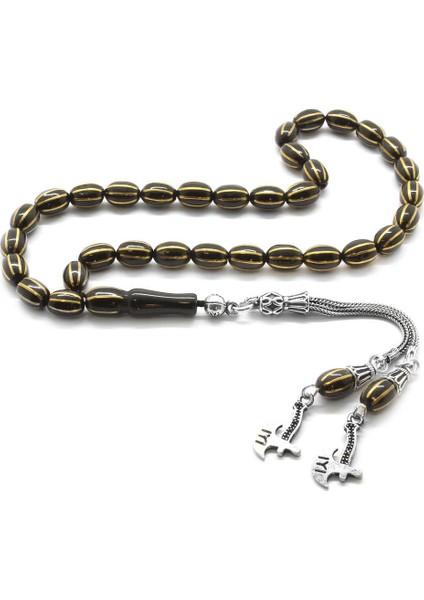 925 Ayar Gümüş Balta Püsküllü Prinç 6Lı Karpuz Yarma Arpa Kesim Rus Oltu Tesbih