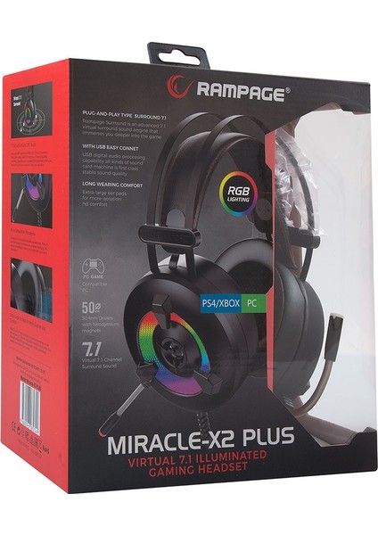 Miracle-X2 Plus Siyah RGB LED 7.1 Surround Sound System Mikrofonlu Oyuncu Kulaklığı