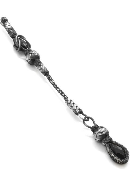 Siyah Zirkon Taşlı 1000 Ayar Gümüş Kazaz Püskül