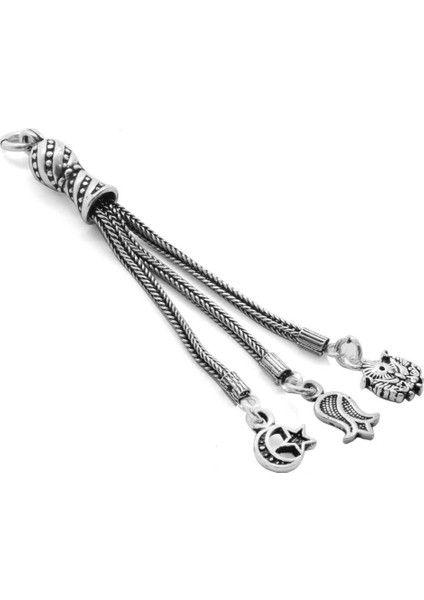 Ayyıldız-Arma-Lale Tasarım 3Lü Kamçı 925 Ayar Gümüş Püskül