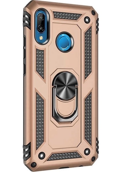 Huawei P20 Lite Kılıf Vega Standlı Yüzüklü Mıknatıslı Gold