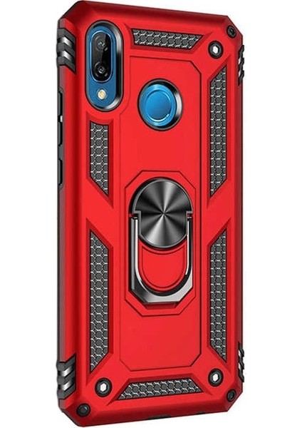 Huawei P20 Lite Kılıf Vega Standlı Yüzüklü Mıknatıslı Kırmızı