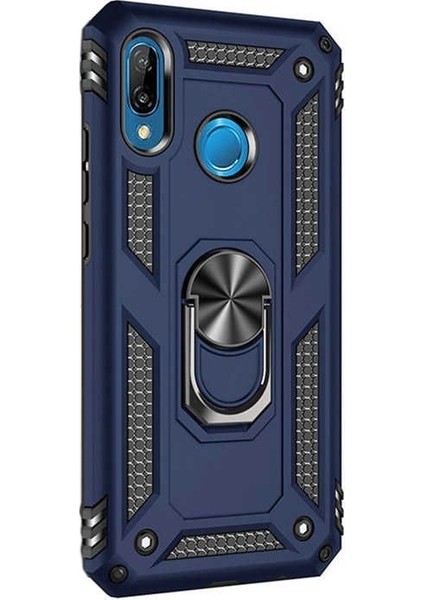 Huawei P20 Lite Kılıf Vega Standlı Yüzüklü Mıknatıslı Lacivert