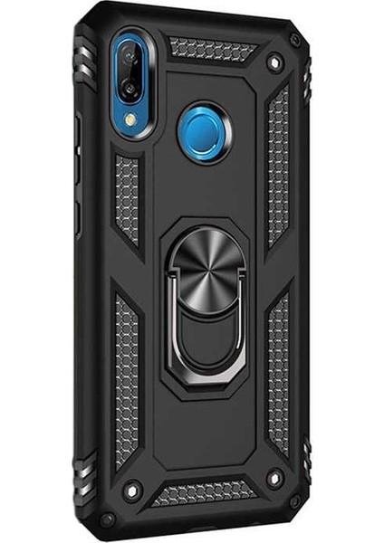 Huawei P20 Lite Kılıf Vega Standlı Yüzüklü Mıknatıslı Siyah