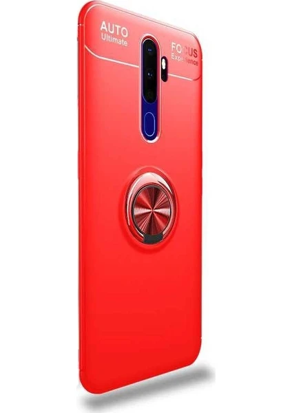 Case Street Oppo A9 2020 Kılıf Ravel Yüzüklü Mıknatıslı Silikon Kırmızı