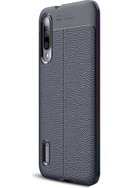 Xiaomi Mi 9 Lite Kılıf Niss Silikon Deri Görünümlü + Nano Ekran Koruyucu Lacivert