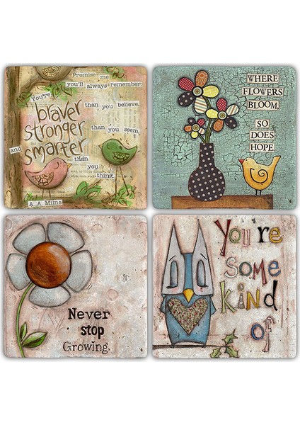 Decor Doğaltaş Bardak Altlığı 4'lü Set 10 x 10 cm